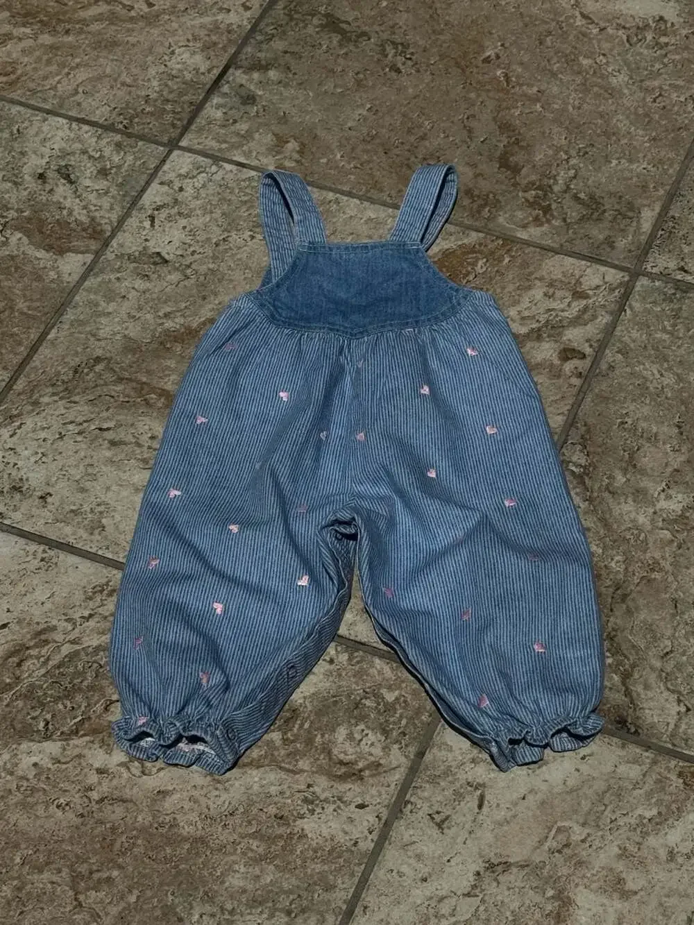 Vtg OshKosh B'gosh Blue Striped Heart Embroidered Bubble Overalls Size 18M